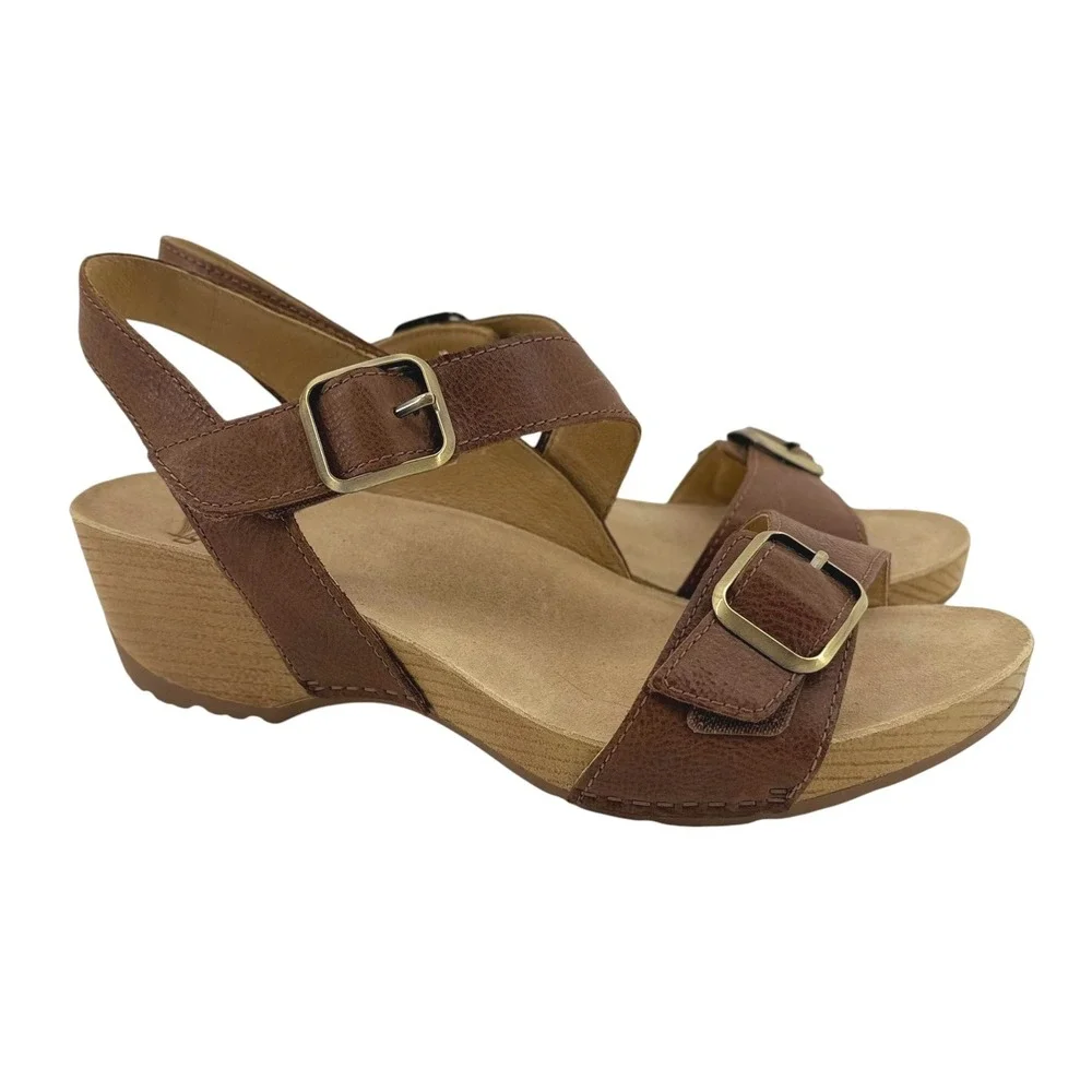 Dansko Trinity Womens Brown Leather Sandals Buckle Slingback Shoes Size 38 (7.5)